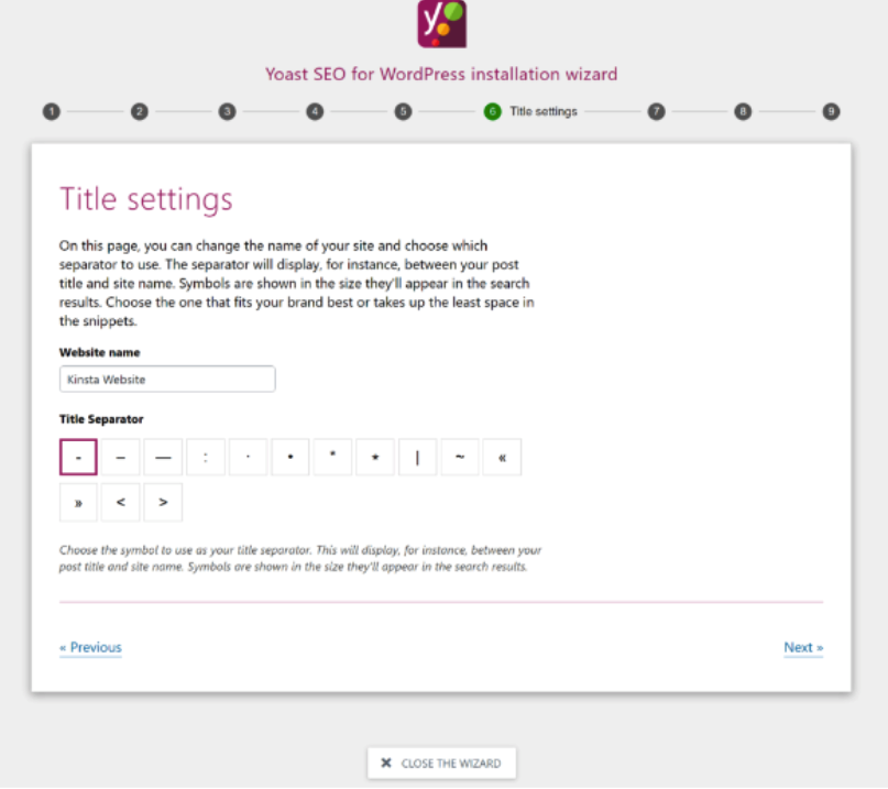 Yoast SEO plugin installation wizard screen page